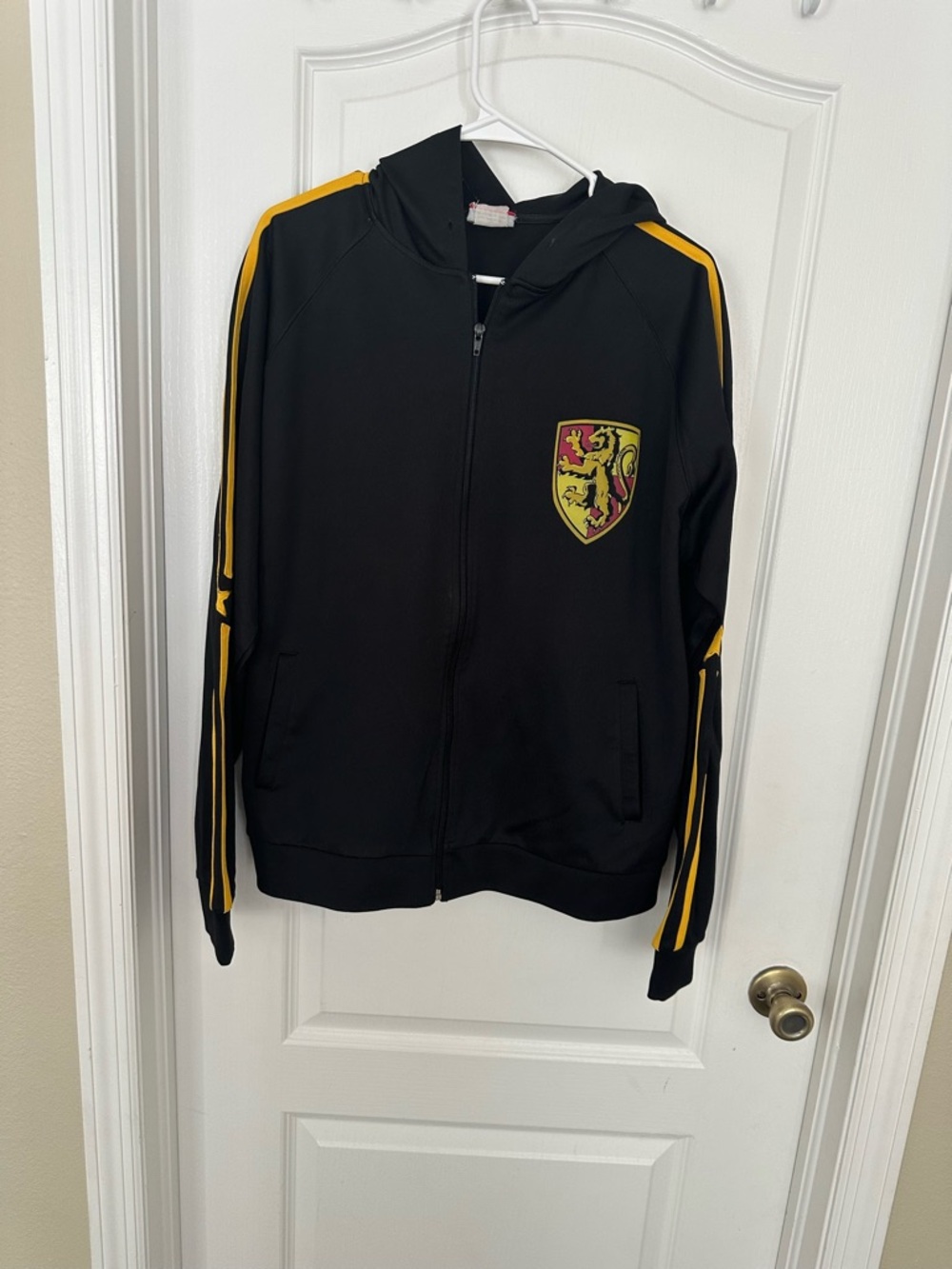 Warner Bros. Black Hooded Zip Jacket with Yellow Stripes